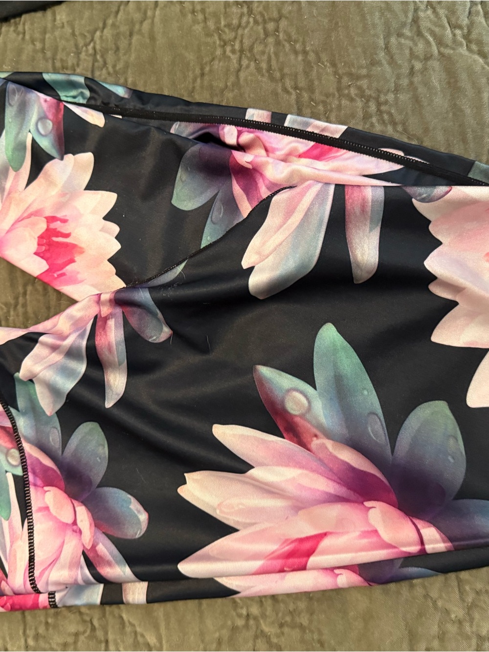 Terez Black Leggings with Pink & Green Floral Print